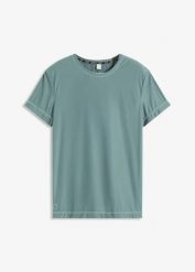 Bardzo miękki T-shirt funkcyjny, szybkoschnący. Zielone t-shirty damskie bonprix, bez wzorów, bez kołnierzyka, bez ramiączek. Za 79.99 zł.