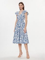 Nissa Sukienka codzienna RZ14825 Niebieski Regular Fit. Niebieskie sukienki damskie Nissa, na co dzień, bez wzorów, z bawełny, bez kołnierzyka, bez ramiączek, proste. Za 1,179.00 zł.