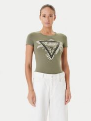 Guess T-Shirt W5YI13 J1314 Khaki Regular Fit. Brązowe t-shirty damskie Guess, xl, z aplikacjami, z bawełny, bez kołnierzyka, bez ramiączek. Za 99.99 zł.