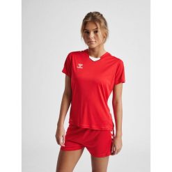 Koszulka sportowa z krótkim rękawem damska Hummel Core XK Poly Jersey S/S Woman. Czerwone koszulki sportowe damskie Hummel, s, bez wzorów, z jersey, bez ramiączek, do piłki ręcznej. Za 118.50 zł.