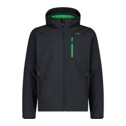 Kurtka z zamkiem błyskawicznym z kapturem CMP. Szare kurtki sportowe męskie CMP, bez wzorów, z softshellu, z kapturem, trekkingowe. Za 371.50 zł.