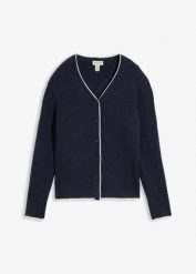 Kardigan. Niebieskie kardigany damskie bonprix, bez wzorów, bez kołnierzyka. Za 124.99 zł.