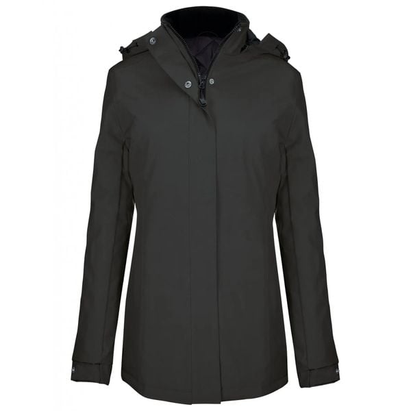 Parka dla kobiet Kariban. Czarne parki damskie KARIBAN, xl, bez wzorów, z materiału, bez kaptura. Za 252.50 zł.