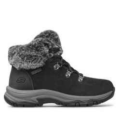 Botki Skechers. Czarne botki damskie Skechers, bez wzorów, bez obcasa, na płaskiej podeszwie, bez zapięcia. Za 279.99 zł.