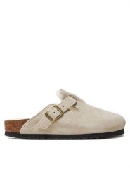 Birkenstock Klapki Boston Shearling Leve 1026192 Biały. Białe klapki damskie Birkenstock, bez wzorów, ze skóry, bez obcasa, bez zapięcia. Za 819.99 zł.