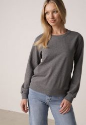 Ciemnoszara Bluza z Bawełną Ozdobiona Ściągaczami Hilani. Szare bluzy damskie Born2be, l, bez wzorów, z bawełny, casualowe, bez ramiączek, bez kaptura. Za 49.99 zł.