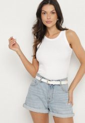 Biały Bawełniany Top z Prążkowanego Materiału Tilzedi. Białe topy damskie Born2be, m, bez wzorów, z bawełny, klasyczne, bez kołnierzyka, bez ramiączek. Za 29.99 zł.