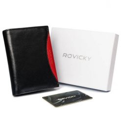 Portfel męski czarny z czerwoną wstawką Rovicky 1502-03-BOR-1133 BLA. Czarne portfele męskie ROVICKY, bez wzorów. Za 61.99 zł.