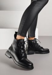 Czarne Botki Trzewiki ze Skóry Naturalnej Lilidessa. Czarne botki damskie Born2be, bez wzorów, z jeansu, eleganckie, bez obcasa, na płaskiej podeszwie, bez zapięcia. Za 159.99 zł.