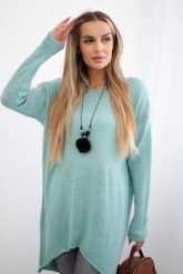 Sweter z naszyjnikiem miętowy. Zielone swetry nierozpinane damskie KESI, l, bez wzorów, z elastanu, bez kołnierzyka, plus size, bez ramiączek. Za 154.75 zł.