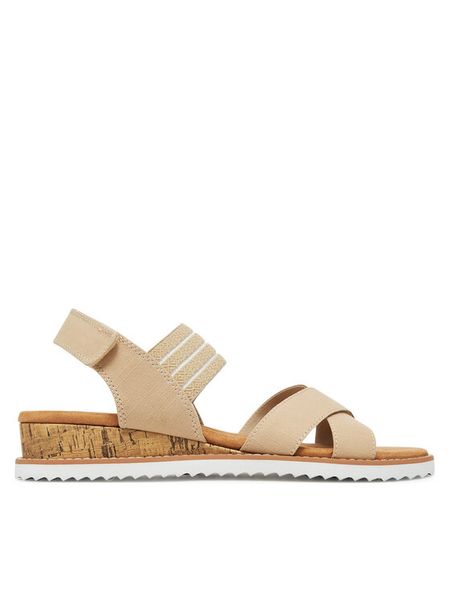Skechers Sandały BOBS Desert Kiss-Shore Enough 114130/NAT Beżowy. Brązowe sandały damskie Skechers, bez wzorów, z materiału, bez obcasa, na koturnie, bez zapięcia. Za 229.99 zł.