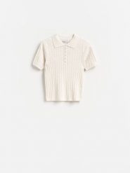 Sweter z krótkimi rękawami - kremowy. Białe swetry nierozpinane damskie Reserved, l, bez wzorów, z bawełny, bez kołnierzyka, bez ramiączek. Za 99.99 zł.