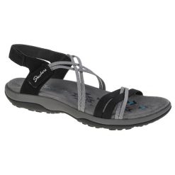 Sandały Skechers Model Reggae Slim-takes Two Kolor Czarny. Czarne sandały damskie Skechers, bez wzorów, z gumy, bez obcasa, bez zapięcia. Za 229.99 zł.
