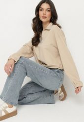 Ciemnobeżowa Bluza z Bawełną i Suwakiem Ściągana Sznurkami Felasa. Brązowe bluzy damskie Born2be, na wiosnę, l, bez wzorów, z bawełny, casualowe, bez ramiączek, bez kaptura. Za 59.99 zł.