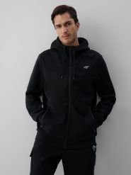 4F Bluza dresowa regular z kapturem męska - czarna S. Czarne bluzy sportowe męskie 4F, m, bez wzorów, z dresówki, z kapturem, trekkingowe. Za 269.99 zł.