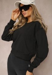 Czarna Bluza z Bawełną ze Ściągaczami przy Rękawach i w Pasie Alberia. Czarne bluzy damskie Renee, l, bez wzorów, z bawełny, casualowe, bez ramiączek, bez kaptura. Za 34.99 zł.