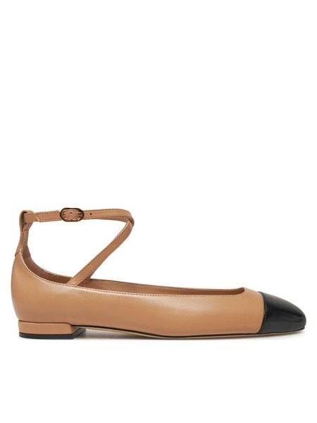 Stuart Weitzman Baleriny Eden Atrap Flat SJ720 Beżowy. Brązowe balerinki damskie Stuart Weitzman, bez wzorów, ze skóry, bez obcasa, bez zapięcia. Za 1,339.00 zł.