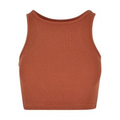 Damski prążkowany tank top court Urban Classics. Brązowe topy damskie Urban Classics, bez wzorów, prążkowane, bez kołnierzyka, bez ramiączek. Za 36.50 zł.