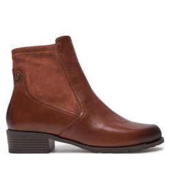 Botki Caprice. Brązowe botki damskie Caprice, bez wzorów, bez obcasa, na płaskiej podeszwie, bez zapięcia. Za 519.99 zł.