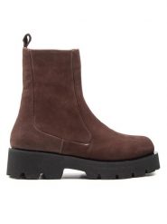 Simple Botki SL-15-02-000049 Brązowy. Brązowe botki damskie SIMPLE, bez wzorów, z nubiku, bez obcasa, na płaskiej podeszwie, bez zapięcia. Za 419.99 zł.