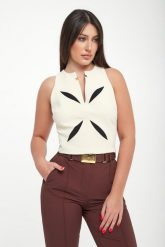 Top damski z wycięciami ELISABETTA FRANCHI. Topy damskie Elisabetta Franchi, bez wzorów, bez kołnierzyka, bez ramiączek. Za 1,149.00 zł.