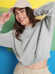 Bluza ze ściągaczami - szary. Szare bluzy damskie Sinsay, l, bez wzorów, z bawełny, bez ramiączek, bez kaptura. Za 35.99 zł.
