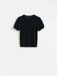 Sweter z wełną i modalem - czarny. Czarne swetry nierozpinane damskie Reserved, l, bez wzorów, z wełny, bez kołnierzyka, bez ramiączek. Za 119.99 zł.