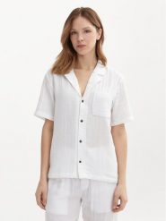 Calvin Klein Underwear Koszula 000QS7137E Biały Relaxed Fit. Białe koszule nocne damskie Calvin Klein Underwear, bez wzorów, z bawełny, bez ramiączek. Za 129.99 zł.
