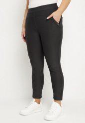 Ciemnoszare Spodnie o Dopasowanym Kroju z Gumką w Talii Stellivae. Szare spodnie materiałowe damskie Born2be, bez wzorów, z jeansu, plus size. Za 49.99 zł.