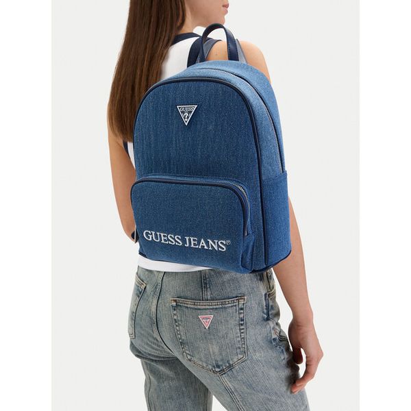 Plecak Guess Jeans. Niebieskie plecaki damskie Guess Jeans, z aplikacjami, z jeansu. Za 181.99 zł.