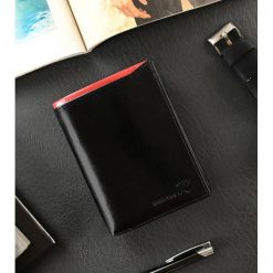 Portfel męski czarny z czerwoną wstawką Ronaldo D1072-VT BLACK-RED. Czarne portfele męskie RONALDO, bez wzorów, ze skóry. Za 65.99 zł.