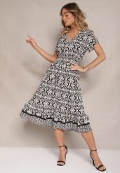 Biało-Czarna Rozkloszowana Sukienka z Bawełny w Print Paisley Lanarisa. Czarne sukienki damskie Renee, na co dzień, na lato, l, bez wzorów, z bawełny, eleganckie, bez kołnierzyka, bez ramiączek, midi, rozkloszowane. Za 39.99 zł.
