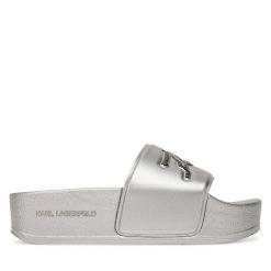 Klapki KARL LAGERFELD. Szare klapki damskie KARL LAGERFELD, bez wzorów, bez obcasa, bez zapięcia. Za 239.99 zł.