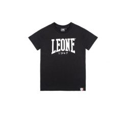 Leone 1947 Basic Kurzarm-T-Shirt z dużym logo dla Kinder. Czarne t-shirty damskie LEONE 1947 APPAREL, bez wzorów, z bawełny, sportowe, bez kołnierzyka, bez ramiączek. W wyprzedaży za 48.42 zł.