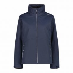Damska kurtka wodoodporna CMP. Niebieskie kurtki sportowe damskie CMP, bez wzorów, bez ramiączek, bez kaptura, trekkingowe. Za 513.95 zł.