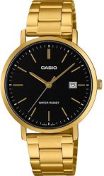 Zegarek Casio Męski złoty czarna tarcza bransoleta 37mm (MTP-VT05G-1EDF). Czarne zegarki męskie Casio, bez wzorów, złote. Za 221.99 zł.