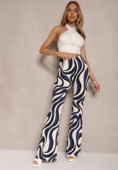 Granatowe Spodnie Typu Dzwony z Wiskozą High Waist Melionea. Niebieskie spodnie materiałowe damskie Renee, z aplikacjami, z jeansu, z podwyższonym stanem. Za 84.99 zł.