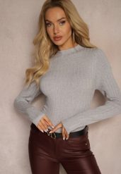 Jasnoszary Casualowy Sweter Półgolf Temitara. Szare swetry nierozpinane damskie Renee, m, bez wzorów, z jeansu, casualowe, bez kołnierzyka, bez ramiączek. Za 49.99 zł.