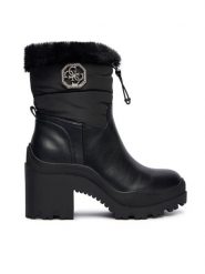 Guess Botki FLFYPP FAP10 Czarny. Czarne botki damskie Guess, z aplikacjami, ze skóry, bez obcasa, na słupku, bez zapięcia. Za 589.99 zł.