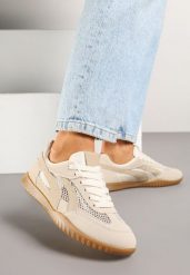 Ciemnobeżowe Sneakersy Tenisówki z Geometrycznym Motywem Amotheira. Brązowe trampki i tenisówki damskie Renee, bez wzorów, z jeansu, bez zapięcia. Za 74.99 zł.