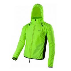 Kurtka wiatrówka rowerowa z kapturem w kolorze fluorescencyjnej zieleni ROCKBROS. Zielone kurtki męskie ROCKBROS, l, bez wzorów, z materiału, z kapturem, na fitness i siłownię. Za 163.08 zł.