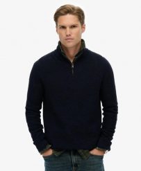 Superdry Sweter Half-Zip z Teksturowanej Bawełny. Niebieskie swetry nierozpinane damskie Superdry, l, z aplikacjami, z bawełny, vintage, bez kołnierzyka, bez ramiączek. Za 291.50 zł.