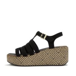 Damskie sandały na koturnie FitFlop PlatFForms. Czarne sandały damskie FIT FLOP, bez wzorów, z materiału, bez obcasa, na koturnie, bez zapięcia. Za 715.50 zł.