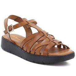 Skórzane sandały damskie na platformie brązowe El Pimpi 11982. Brązowe sandały damskie El Pimpi, bez wzorów, ze skóry, bez obcasa, na platformie, bez zapięcia. Za 379.99 zł.