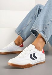 Biało-Czerwone Sneakersy Typu Kultowe Tenisówki Zdobione Przeszyciami Mepenna. Białe trampki i tenisówki damskie Renee, z aplikacjami, z jeansu, bez zapięcia. Za 79.99 zł.