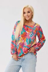 Bluzka Amira Tropicana - kolorowy print z wiązaniem na plecach PLUS SIZE XXL OVERSIZE JESIEŃ. Bluzki damskie Moda Size Plus Iwanek, plus size, bez wzorów, z elastanu, eleganckie, bez kołnierzyka, plus size, bez ramiączek. Za 179.90 zł.