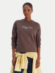 Tommy Jeans Bluza Essential DW0DW21922 Brązowy Regular Fit. Brązowe bluzy damskie Tommy Jeans, s, bez wzorów, z bawełny, bez ramiączek, bez kaptura. Za 329.99 zł.