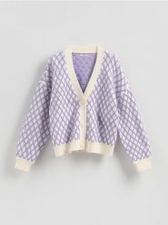 Kardigan ze strukturalnym wzorem - wielobarwny. Kardigany damskie Reserved, l, bez wzorów, z dzianiny, bez kołnierzyka. Za 159.99 zł.