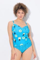 Damski Strój kąpielowy w kopertowym stylu pływaczki miękkie miseczki. Niebieskie stroje kąpielowe damskie Ulla Popken, plus size, bez wzorów, z elastanu. Za 233.99 zł.
