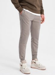 Ombre Spodnie dresowe męskie z tkaniny ottoman - popielate V4 OM-PASK-0129 XXL. Szare spodnie sportowe męskie Ombre, m, bez wzorów, z dresówki. Za 49.99 zł.